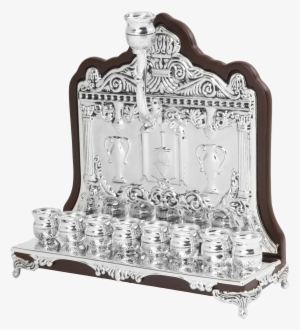 Wood & Silver Plated Wall Menorah For Oil