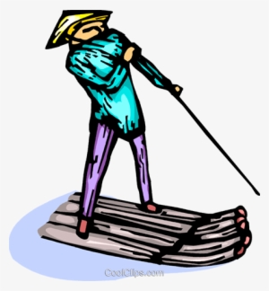 Asian Man On A River Raft With A Pole Royalty Free - Raft
