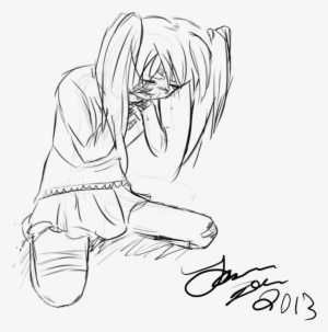 Girl Lineart - Line Art Girl Sad