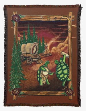 Woven Cotton Blanket With Two Terrapin Turtles Dancing,
