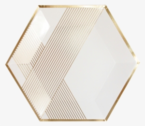 White Hexagon Shaped Plate With Gold Metallic Stripes - Espirito Santo Plaza