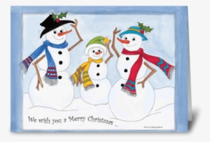 Snow Family Greeting Card - Snow Family With Scarves,hats And Holly Card