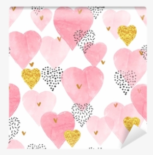 Pink Watercolor Hearts Pattern - Stock Illustration