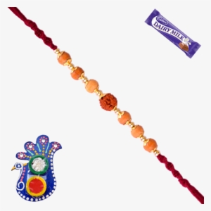 Simple Rakhi Of Rudraksh - White Pearl Lumba With Bell - Rakhi Gift Hampers