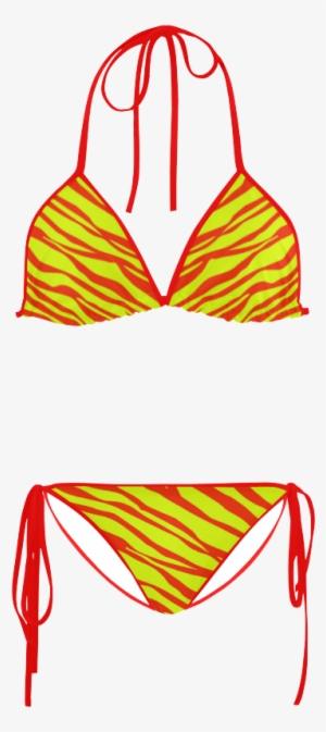 Cherry Red Sunshine Yellow Zebra Stripes Custom Bikini - Shar Pei Con Bikini
