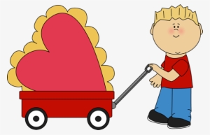 Boy Pulling Valentine In A Wagon Clipart - Clipart Boy Going To School
