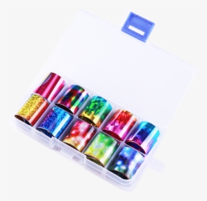 Rainbow And Galaxy Effect Foil Set Of 10 In Case - Nail Art