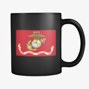 Black Mug, Us Marine Corps Flag - Run On Caffeine And Cuss Words