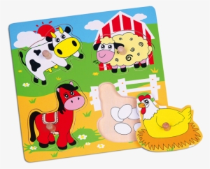 Flat Puzzle-farm Animals - Viga Wooden Farm Animals Chunky Peg Puzzle