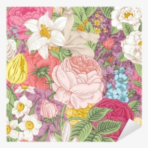 Seamless Vector Vintage Pattern With Garden Colorful - Background Elegant Vintage Floral