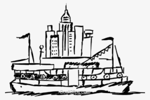 Ferry Boat Royalty Free Vector Clip Art Illustration - Ferry Boat Clip Art Black And White
