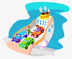 Ferry Boat With Cars Royalty Free Vector Clip Art Illustration - Clipart Ferry