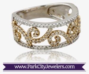 Scroll Work Two Toned Diamond Ring - Green Amethyst Diamond White Gold Ring