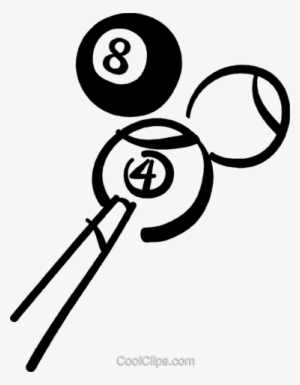 Pool Cue And Balls Royalty Free Vector Clip Art Illustration - Sinuca Preto E Branco Png