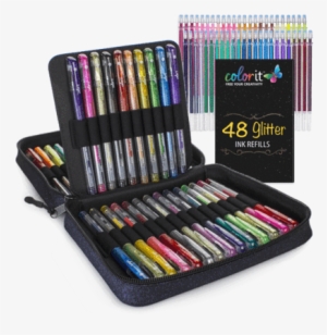 48 Glitter Gel Pen Set, 48 Ink Refills, Travel Case