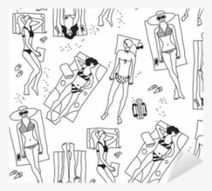 Group Women Beach Sun Summer Rest Black White Seamless - Beach