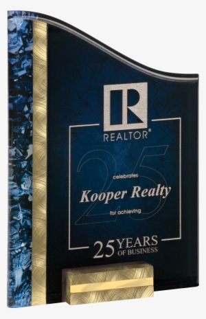 7″ X 10″ Gold & Blue Sunray Acrylic Award With Base