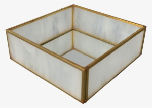 Milk Glass And Brass Mirror Box - Wood