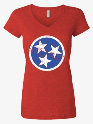 Ladies Red Tn Flag V-neck - Tn Stars Tennessee State Flag Blue Coral Small