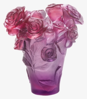 Daum Small Rose Passion Vase - Daum Crystal Red & Purple Vase