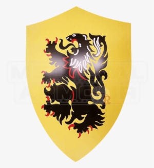 Rampant Lion Medieval Heater Shield - Armor Venue Wooden Crusader Lion Shield, Yellow