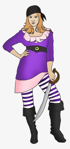 Pirate Girl Clip Art, Pirate Girl Purple With Sable - Clip Art