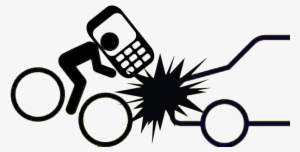 Distracted Bicyclist On Cell Phone Crashes Into Car - Warning Sign