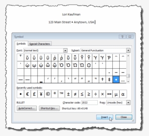 Inserting Another Bullet - Symbol