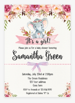 Elephant Floral Boho Baby Shower Invitation Printable - Make Baby A Headband