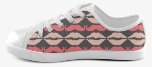 Pink Gray Hipster Mustache And Lips Canvas Kid's Shoes - Skate Shoe