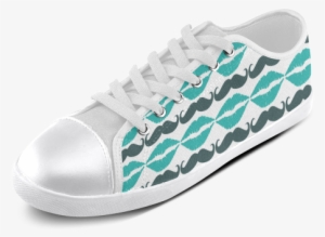 Teal Hipster Mustache And Lips Men's Canvas Shoes - Tennis Shoe