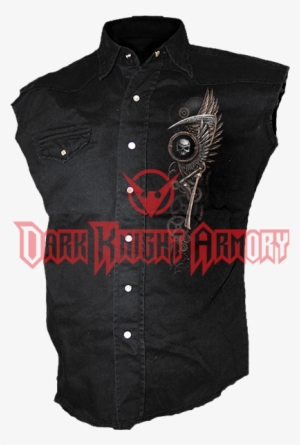 Skeletal Steampunk Rider Sleeveless Workshirt - Vesta Z Spiral - Steam Punk Reaper - Muži - Černá