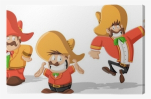 Three Cartoon Mexican Mariachis With Sombrero Canvas - Dibujos Mexicanos Para Pared