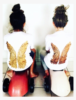 Gold Angel Wings Tee In White - Gold