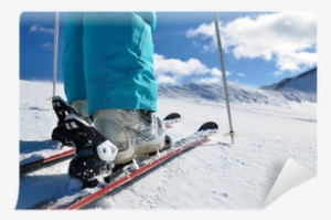 Woman's Legs In Ski Boots, Standing On Skis Wall Mural - Snow Ski Boots