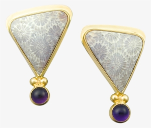 2 Ball Sheet Earrings With Fossil Coral And Amethyst - Earrings