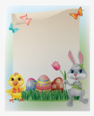 Easter Background With Bunny And Chicken Poster • Pixers® - Easter