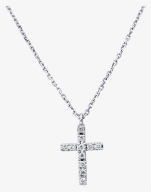 14k White Gold Diamond Cross Necklace - Necklace