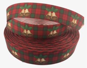 Red Plaid Christmas Bell Printed Ribbons, 1" Grosgrain - Tartan
