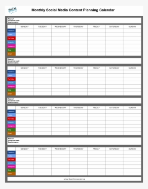 Monthly Social Media Calendar Main Image Download Template - Pdf Social Media Calendar Template