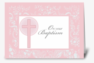 2790 Christening, Pink Lace, Baptism Greeting Card - Cousin, Boy On Baptism Card