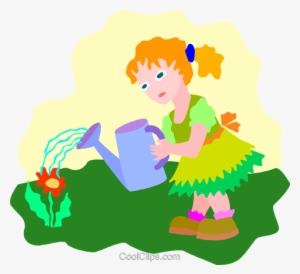 Girl Watering Flower Royalty Free Vector Clip Art Illustration - Menina Regando As Flores