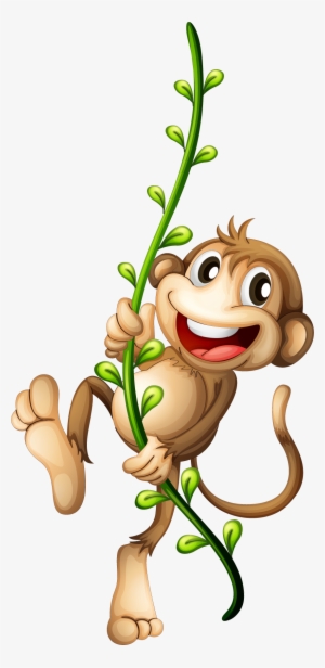 Monkey Clipart Png Image - Cartoon Monkey Swinging On A Vine