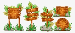 Set Of Vector Cartoon Wooden Signs Of Various Forms, - Illustration