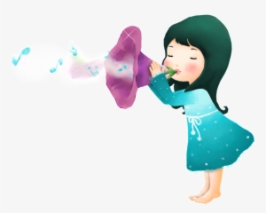 A Little Girl In The Blowing Horn Transparent - Psd