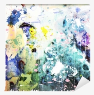 Abstract Watercolor Background With Butterfly Wall - Vati - Underwater World Sticker Vati Leaves Removable