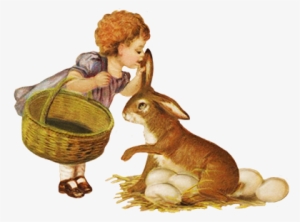 Girl Collecting Easter Eggs - Clip Art