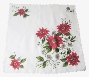 Large Floral Christmas Handkerchief Vintage 1950s Poinsettia - Placemat