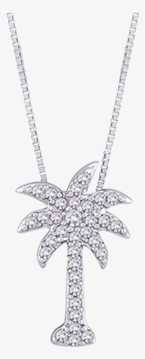 Pe0034t-w - Diamond And Blue Center Diamond Palm Tree Pendant With