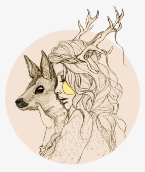 Girl Drawingspencil - Deer And Girl Drawing